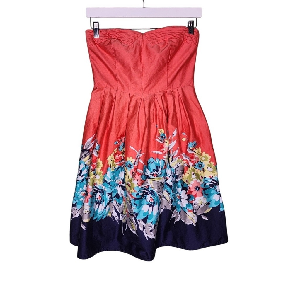Spense Strapless Dress Coral Blue Floral Party Classic‎ Pockets Feminine 4